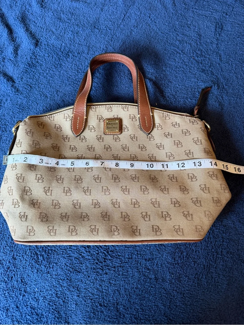 Dooney & Bourke Tan Signature Tote with Brown Leather Trim